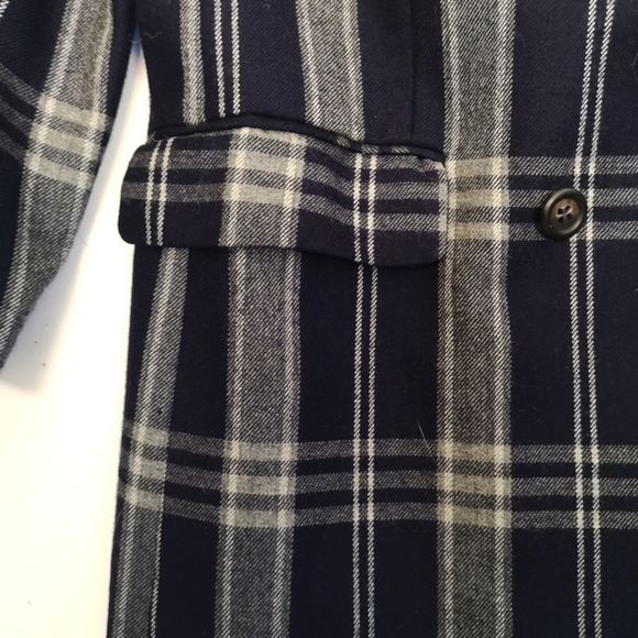 80s vintage window pane plaid oversized double-breasted NAVY/WHITE wool jacket - Picture 9 of 15